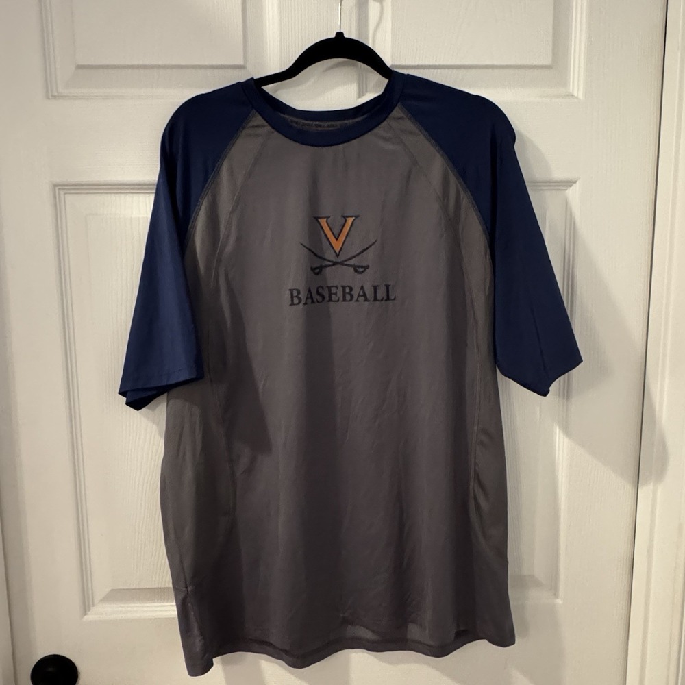 University Of Virginia Baseball Team Issued Mens Sz L Blue & Gray Graphic Logo